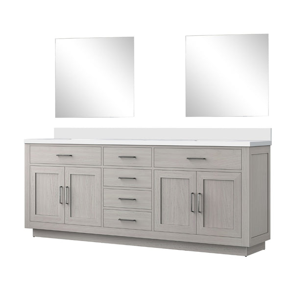 English Elm White Oak Double Bath Vanity Set With Cultured Marble Top & 34-Inch Frameless Mirrors For Elegance B2731S01557-GIGA