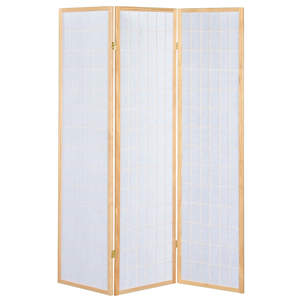 English Elm Porch 3-Panel Shoji Room Divider Screen with Warm Wood Grain, Lightweight Paper Panels, Minimalist Light Diffuser Natural B062P331075