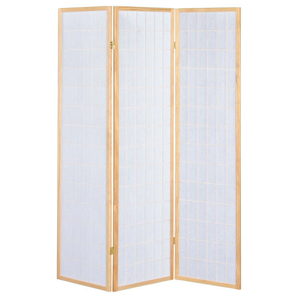 English Elm Porch 3-Panel Shoji Room Divider Screen with Warm Wood Grain, Lightweight Paper Panels, Minimalist Light Diffuser Natural B062P331075