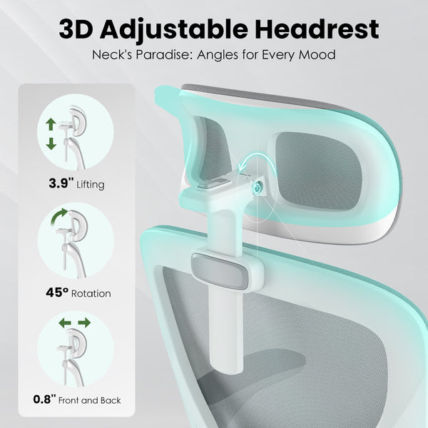 English Elm Ergonomic Office chair with adjustable headrest and lumbar support, breathable mesh, space-saving design Gray,White T3623P368561