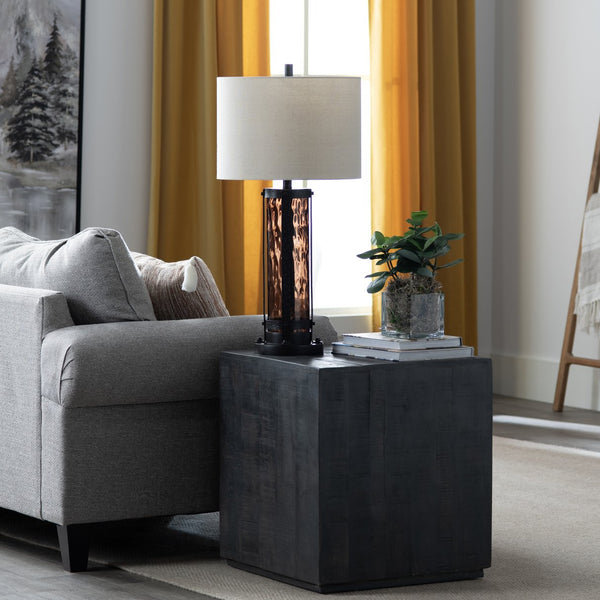 Crestview Collection 32.5"H Shiloh Rustic Industrial Table Lamp With Amber Glass, Night Light & Versatile 3-way Socket   Cvaer2011