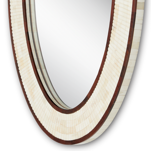 Andar Oval Mirror - Elegant Dark Walnut & Ivory Decorative Mirror with Unique Ribbed Bone Frame