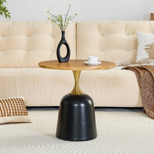 English Elm 23.6 Inch Round Side Table with Metal Base Warm Grain Top for Living Room or Office Wood W2920P407666