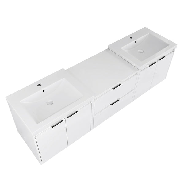 English Elm 72" Float Mount Double Sink Bathroom Vanity Glossy White Plywood Soft Close W999S00536
