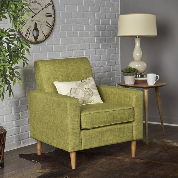 English Elm Christopher Knight Home® - CLUB Modern Fabric Club Chair with Plush Polyester Upholstery and Rubber Wood Legs for Living Room Comfort Green 31.5 L x 28.5 W x 18.75 H 61237.00MGRN