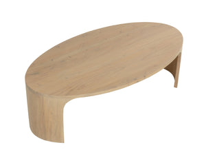 Sunpan TOMAS Mid-Century Modern Coffee Table in Light Acacia Wood – Oval Design with Sculptural Legs 112350