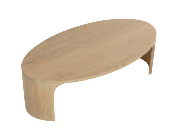 Sunpan TOMAS Mid-Century Modern Coffee Table in Light Acacia Wood – Oval Design with Sculptural Legs 112350
