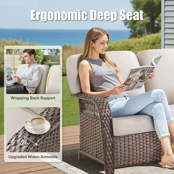 English Elm 75.2" Outdoor Pe Wicker Sofa Deep Seat T-back Cushions Porch Backyard Lounge T3773P418415