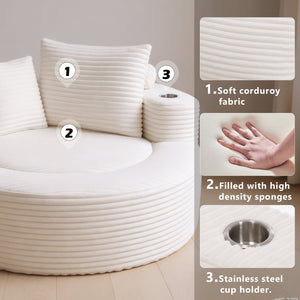 English Elm Round Cloud Sectional Sofa Bed with Memory Foam Cushions for Studio Living Spaces White W3224P444293