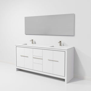 English Elm White Double Bath Vanity With Quartz Top, Gun Metal Faucet, 70" Mirror - Elegant Storage Solution B2731S01755-GIGA