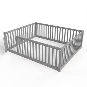 English Elm Twin Floor Bed Pine Wood Frame with Guardrails and Door for Safe Toddler Sleep Gray W1580P418052