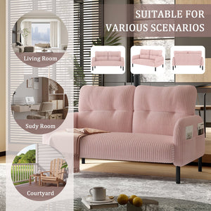 English Elm UNITED Corduroy Double Sofa with Ergonomic Support, High-Rebound Springs, Side Pockets, 500lb Capacity Pink W1568P307267