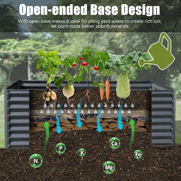 English Elm 8x4x2 Galvanized Raised Garden Bed with Rust-Resistant Steel, Open-Base Drainage, Support Rods, Safe Edges Gray W1859P197999