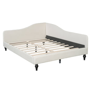 English Elm Full Size L-shaped Linen Upholstered Daybed with Solid Wood Legs for Corner Lounging Beige SF100146AAA-1