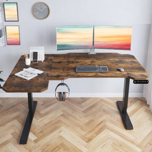 English Elm L-shaped Electric Standing Desk with Memory Presets and Cable Management for Home Office Rustic Brown W614P431986