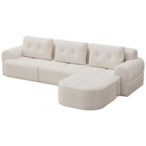 English Elm Modular Sectional Sofa with Chaise Full Foam Build Woven Fabric for Living Room Beige White W2379S00005