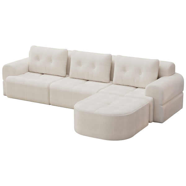 English Elm Modular Sectional Sofa with Chaise Full Foam Build Woven Fabric for Living Room Beige White W2379S00005