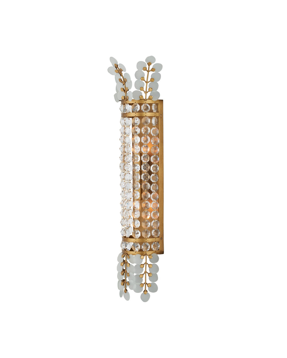 Currey & Company Bradshaw Wall Sconce - Elegant Wrought Iron Design With Crystal Baguettes & Frosted Glass Accents Gold Glass ,Crystal ,Wrought Iron 5000-0283-currey-company