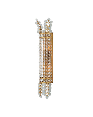 Currey & Company Bradshaw Wall Sconce - Elegant Wrought Iron Design With Crystal Baguettes & Frosted Glass Accents Gold Glass ,Crystal ,Wrought Iron 5000-0283-currey-company