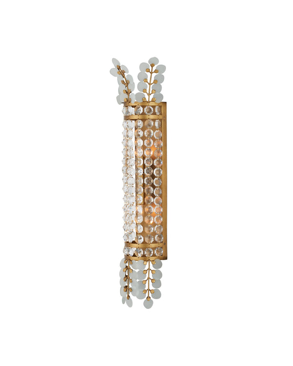 Currey & Company Bradshaw Wall Sconce - Elegant Wrought Iron Design With Crystal Baguettes & Frosted Glass Accents Gold Glass ,Crystal ,Wrought Iron 5000-0283-currey-company
