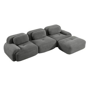 English Elm L-shaped Modular Corduroy Sectional Sofa Ergonomic Low Profile Living Room Seating Grey W714S01267