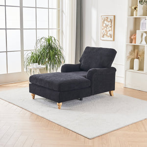 English Elm Modern Mid-Century Oversized Chaise Lounger Sofa Bed with Solid Wood Legs, Deep Seat Comfort Sleeper Black W2363S00068