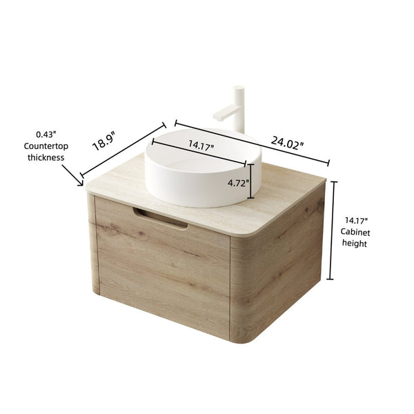 English Elm Xai 24" Wall-Mounted Bathroom Vanity With Sink, Elegant Travertine Top & Soft-Close Drawer System W2615S00269-GIGA