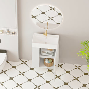 English Elm 21.6" Floating Bathroom Vanity White Wood Ceramic Sink Soft Close Cabinet Storage W1573S00090