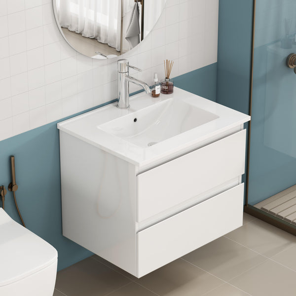 English Elm 24-Inch Bathroom Vanity With Integrated Sink, Soft-Close Drawers, Minimalist Design, Easy Assembly W3151S00063
