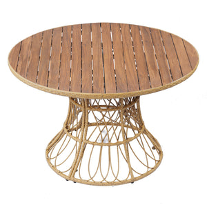 English Elm Durable Outdoor Round Acacia Wood Wicker Dining Table Seats Six Patio Entertainer Teak N770P345268T