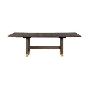 English Elm Modern Griffin Dining Table with Self-Storing 20" Leaf, Sunburst Oak Brown Finish & Gold Trim B011S01459