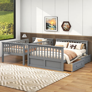 English Elm Twin Convertible Bunk Bed with Built-In Rolling Drawers and Solid Pine/MDF Frame, Space-Saving Durable Design Gray N7090004020E