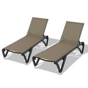 English Elm Pool Aluminum Chaise Lounge Set of 2 with Wheels, 5-Position Recline, Quick-Dry Textilene, Weather-Resistant Comfort for Patio khaki W1859P396058