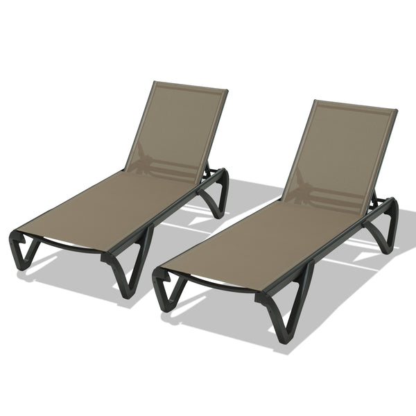 English Elm Pool Aluminum Chaise Lounge Set of 2 with Wheels, 5-Position Recline, Quick-Dry Textilene, Weather-Resistant Comfort for Patio khaki W1859P396058