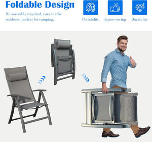 English Elm Patio Folding Chairs Set Of 2 – Lightweight, Ergonomic, Textilene Fabric For Ultimate Outdoor Comfort W1859P321614-GIGA