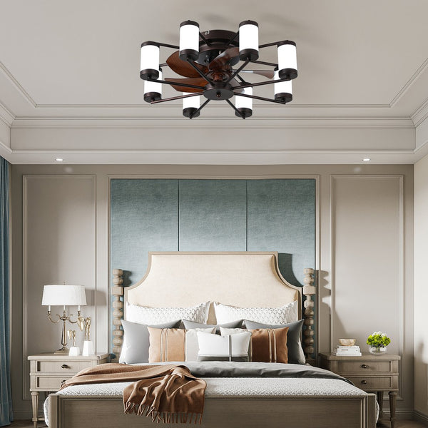 English Elm 22-inch Modern Ceiling Fan with LED Light, 5-Blade Brown Iron Design, Remote, 3-Color Dimmable LEDs W2312P374767