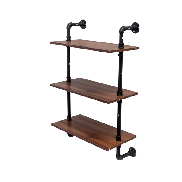 English Elm Industrial Rustic Pipe Wall Shelves 3 & 2 Tier 36" Wood Display with 8 Open Shelves & Hooks, Farmhouse W331P279737