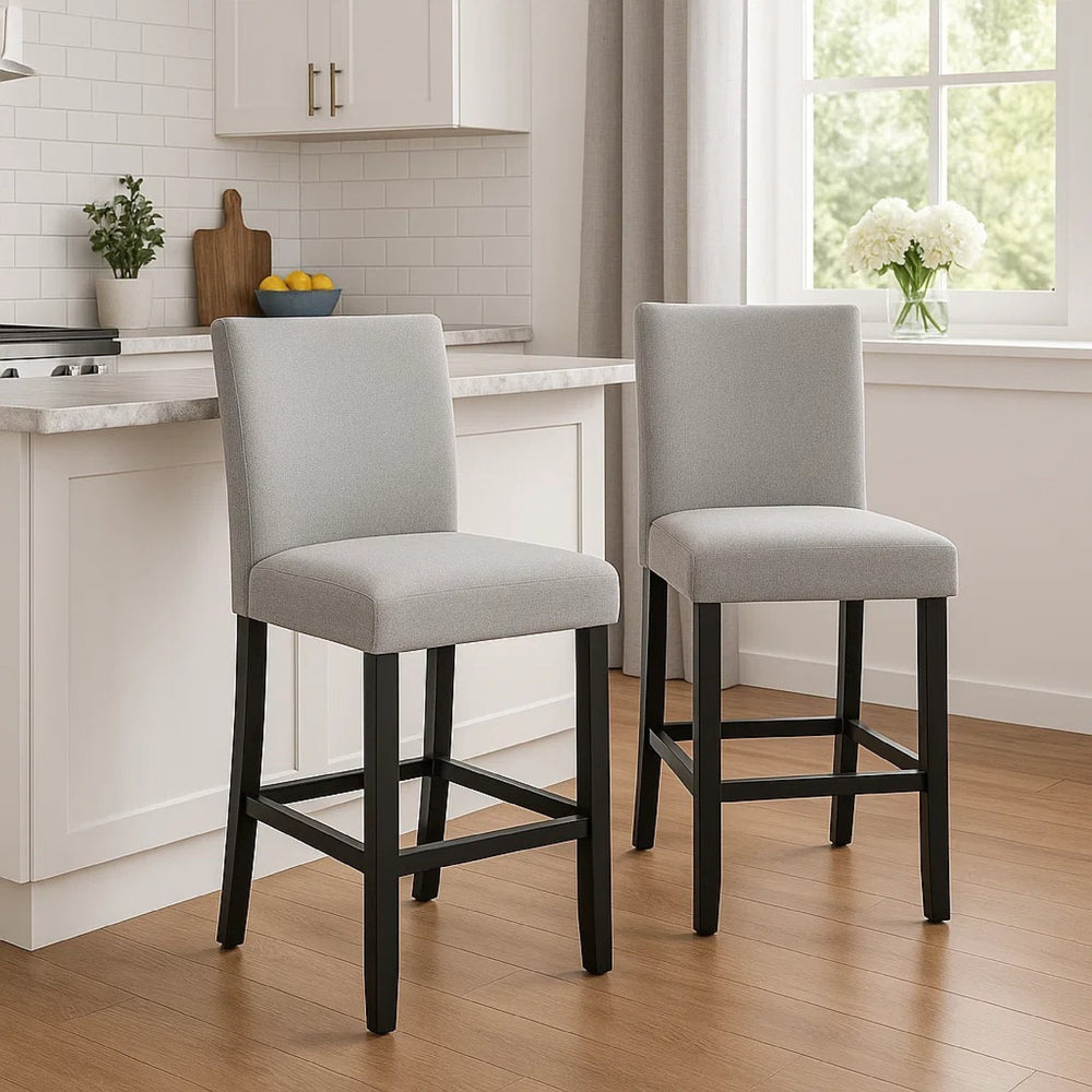 English Elm Riac Counter Height Dining Chair Set Black Wood Legs Upholstered Gray Fabric Seats B056P417073