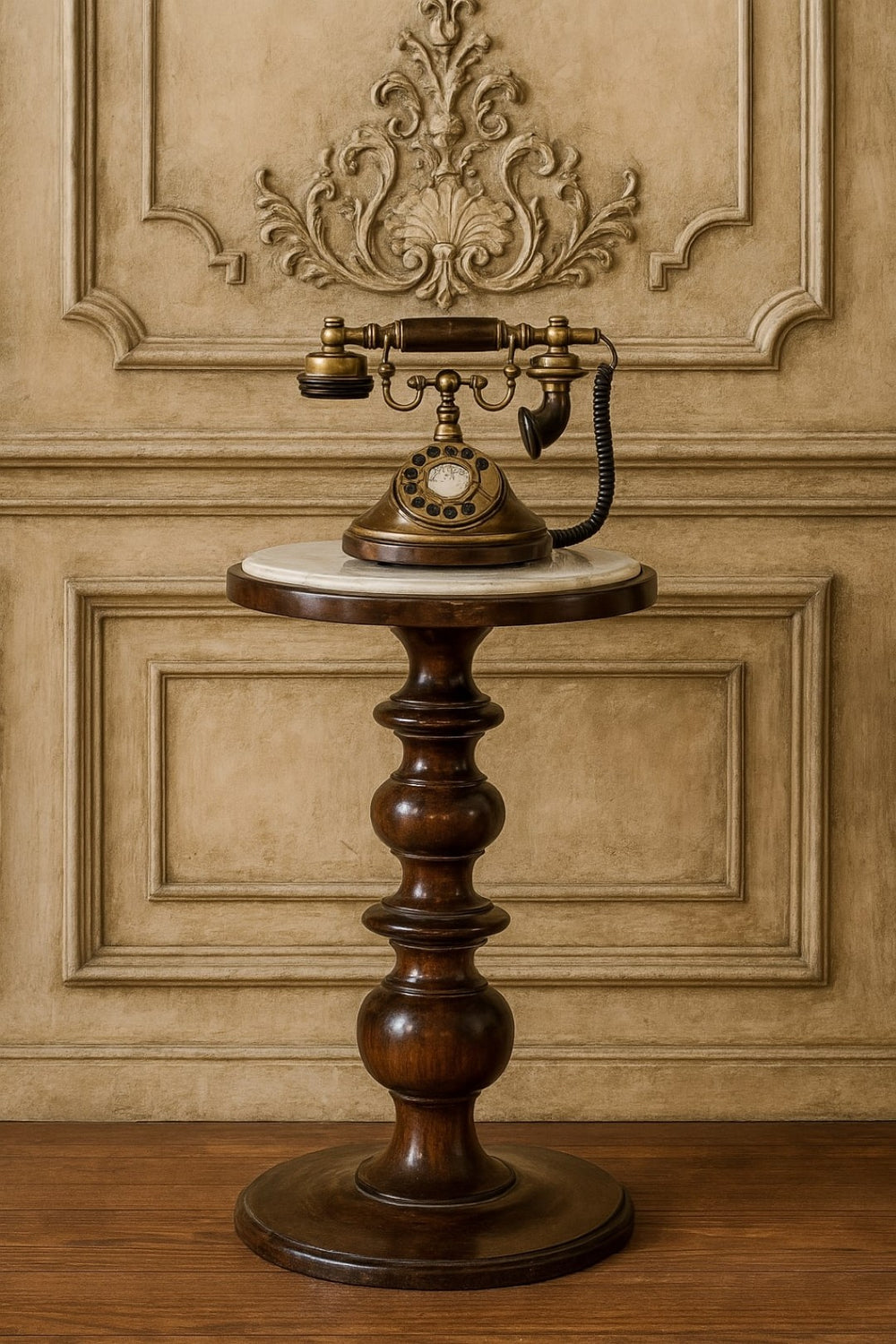 English Elm Solid Wood Bellmont Marble-Top Side Table - Chestnut Finish With Unique Pattern For Stylish Decor B182P372153-GIGA