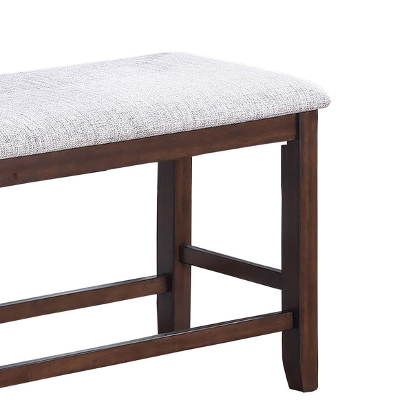 English Elm Cushion Walnut Counter Height Bench with Upholstered Seat Cushion, Tapered Legs, Seats Two — Elegant Dining Piece B011P370427