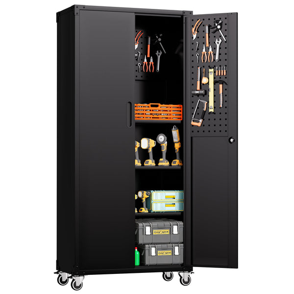 English Elm 71" Rolling Steel Garage Cabinet Lockable Doors Adjustable Shelves Heavy Duty T2398P413023