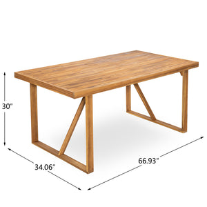 English Elm 67" Outdoor Solid Acacia Dining Table Slatted Teak Finish Seats Six Patio Garden N762P371718D