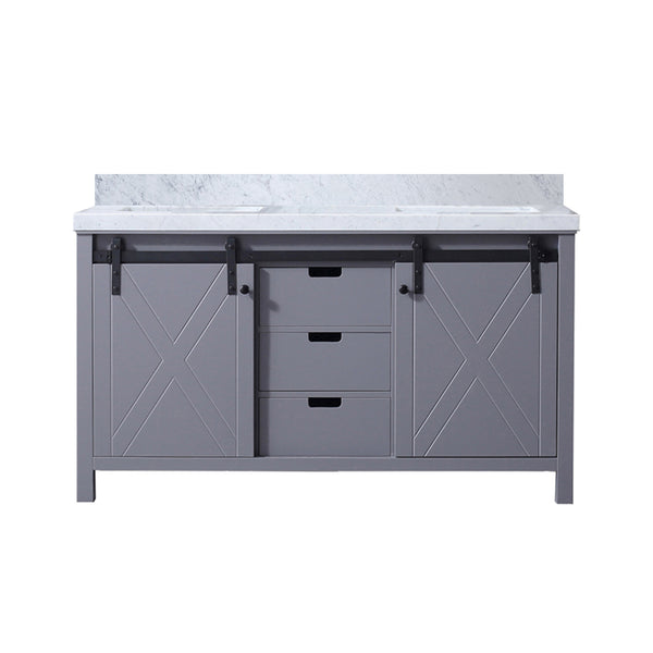 English Elm Dark Grey Double Bath Vanity With Carrara Marble Countertop - Stylish 60" Design & Ample Storage Options B2731P260042