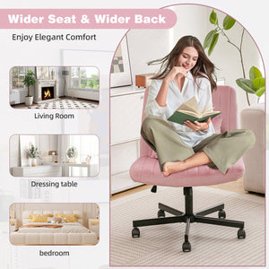 English Elm Light Pink Velvet Armless Swivel Chair with Criss Cross Base for Home Office W3394P329165