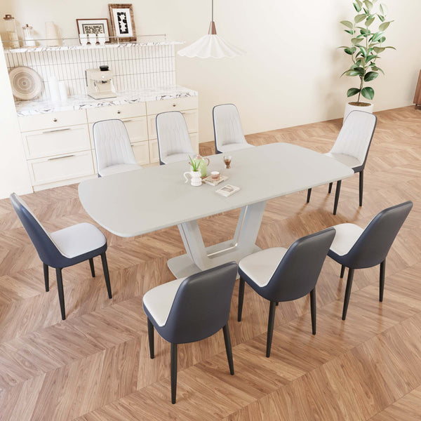 English Elm 62.99-78.74" Expandable Dining Table Set For 2-8 With 8 Padded Chairs, Modern Design & Easy Assembly W2189S00721