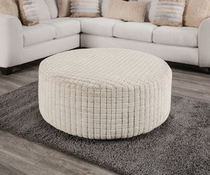 English Elm Soft Iroquois Round Ottoman Patterned Chenille Upholstery 41" Wide Transitional Elegance, Plush Top Tan 42 L x 42 W x 18 H B2741P354532
