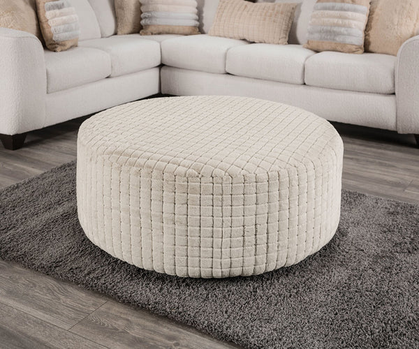 English Elm Soft Iroquois Round Ottoman Patterned Chenille Upholstery 41" Wide Transitional Elegance, Plush Top Tan 42 L x 42 W x 18 H B2741P354532