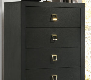 English Elm Modern Sleek 5-Drawer Chest with Gold Square Pulls and Metal Bracket Legs for Luxe Bedroom Storage Black 19 L x 34 W x 52 H B2741P370836