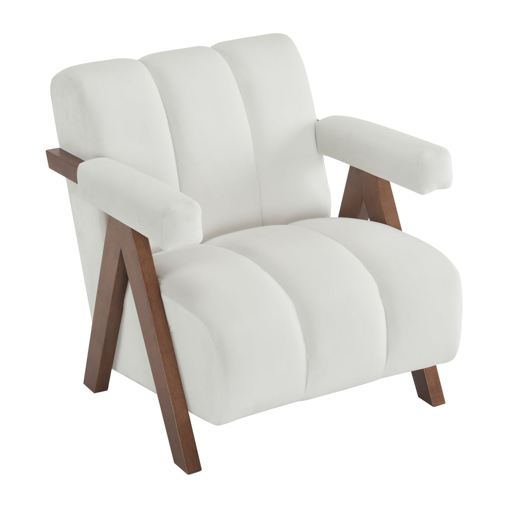 English Elm Christopher Knight Home® - Mid Century Modern Barrel Chair with Solid Wood Frame, Plush Tufted Velvet Ivory Seat, Cozy 28.5" Wide Lounge N765P197467W