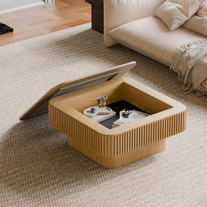 English Elm 31.5'' Square Wood Veneer Flip Top Storage Coffee Table with Slat Detail for Living Rooms Natural Wood W1435P375245
